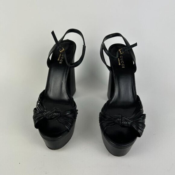 Gucci Allie Knotted Platform Sandals EU 37 US 7 Black Crawford Block High Heel - Picture 3 of 12